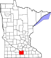 State map highlighting Blue Earth County