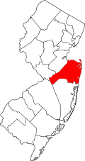Map of New Jersey highlighting Monmouth County