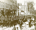 The 116th Battalion (Ontario Regiment) marches through Oshawa, May 1916
