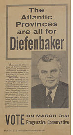 Election poster for Diefenbaker, 1958, showing his picture and urging Atlantic Canada to vote for him.