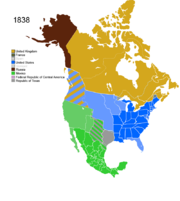 Map showing Non-Native American Nations Control over N America circa 1838