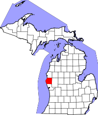 Map of Michigan highlighting Oceana County