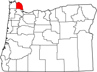 Map of Oregon highlighting Columbia County