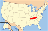 Map of the U.S. highlighting Tennessee