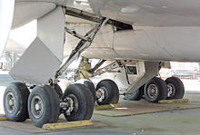  A view of the 747's four main landing gear, each with four wheels