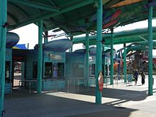 WhiteWater World's main entrance gates showcase the park's Australian beach culture theme.