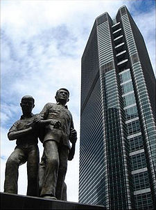 Philippine Stock Exchange in Makati City with the Monument To Immortality