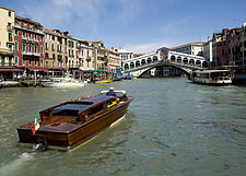 Venice in spring, with the Rialto Bridge in the background.