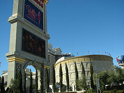 Exterior of the Caesars Palace Hotel and Casion in Las Vegas, Nevada. The image show the exterior of its theatre, The Colosseum at Caesars Palace, along with the marquee for the casino