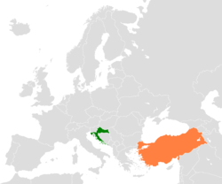 Map indicating locations of Croatia and Turkey