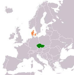Map indicating locations of Czech Republic and Denmark