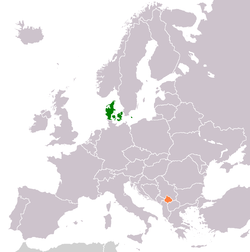 Map indicating locations of Denmark and Kosovo