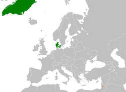 Map indicating locations of Denmark and Palestine