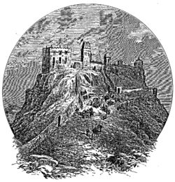 Engraving of a castle on a high rock
