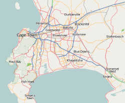 Map showing the location of Delft in the Western Cape