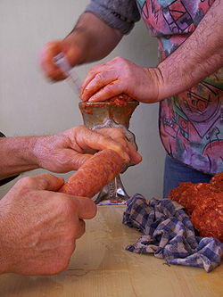 Ordinary sausage making in Hungary.