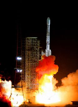 The launch of a Long March 3B carrier rocket at Xichang Satellite Launch Center