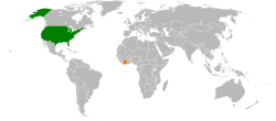 Map indicating locations of USA and Côte d'Ivoire