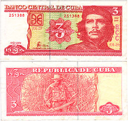 A 3 peso banknote depicting Che Guevara