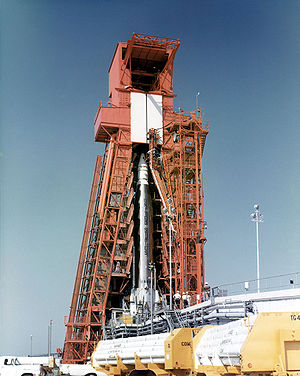 Atlas rocket with Project Fire 1 at Gantry pull back.jpg