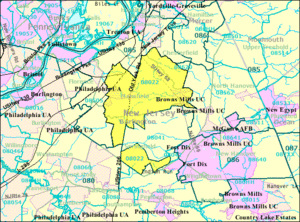 Census Bureau map of ZCTA 08022 Columbus, New Jersey