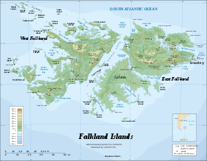 A topographic map of the Falkland Islands