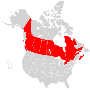Map of North America highlighting OCA Archdiocese of Canada.svg