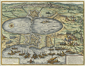 The Ottoman fleet attacking Tunis at La Goulette Braun and Hogenberg 1574.jpg