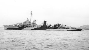 USS Bush (DD-529) off Mare Island, 11 June 1944. Her camouflage is Measure 32.