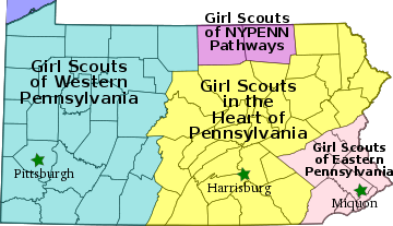 Map of Girl Scout Councils in Pennsylvania