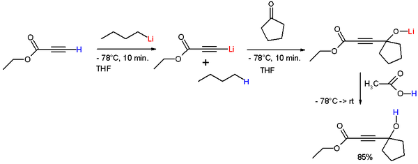 Scheme 1. Reaction of ethyl propiolate with n-butyllithium to form the lithium acetylide.