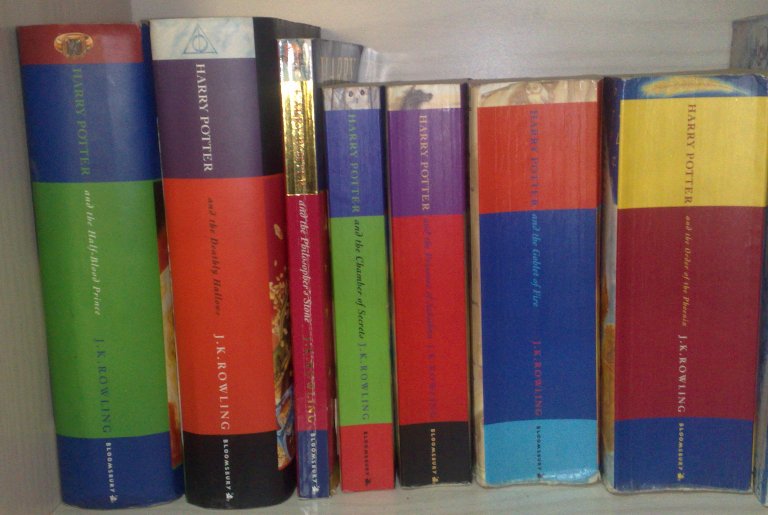 British editions of all seven Harry Potter books, (starting from left