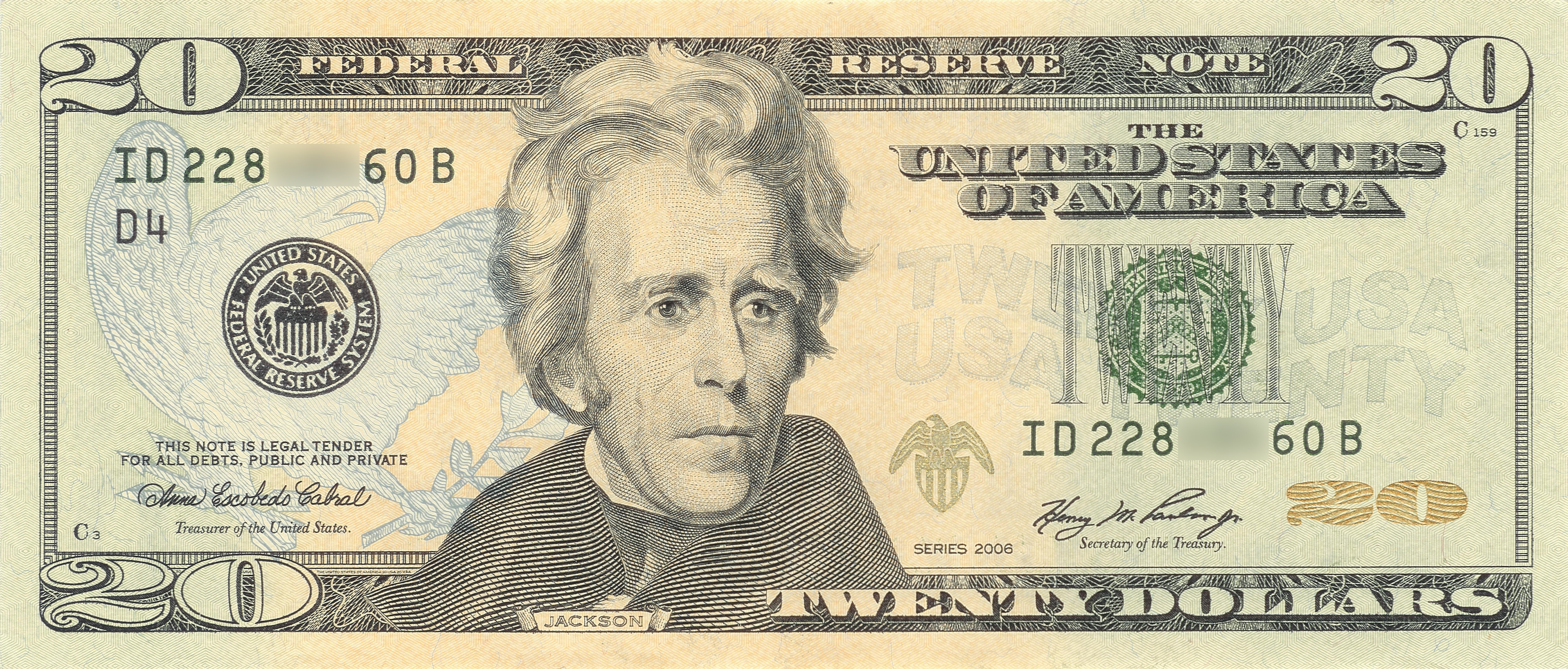 Obverse of the Series 2006 $20 bill