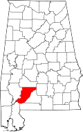 Map of Alabama highlighting Monroe County