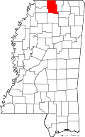 Map of Mississippi highlighting Marshall County
