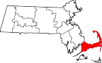 Map of Massachusetts highlighting Barnstable County