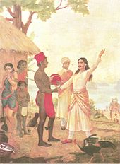 Painting of dark-skinned prince taking Satyavati's hand
