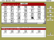 OpenGEM showing hard disk and CD-ROM icons (to the right).