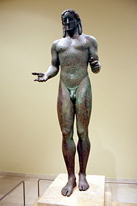 Piraeus Apollo.Archaic-type bronze (530-520 BC), one of the very few surviving. Archaeological Museum of Piraeus (Athens).