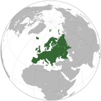 Position of Europe on the world globe