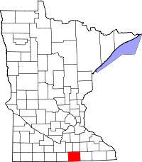 Map of Minnesota highlighting Freeborn County
