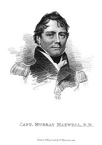 A pencil engraving of the head and shoulders of a young man in a naval uniform. Underneath it says "Capt. Murray Maxwell, R.N."
