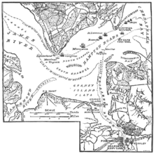 Contemporary map of Battle of Hampton Roads; from Century Magazine, March 1885