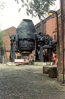 The Bessember Converter located at Kelham Island Museum. The converter is located within an old industrial facility typical of those constructed during the Industrial Revolution.