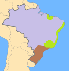 A map of Brazil with regions highlighted using various colors