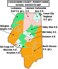 Map of Lackawanna County, Pennsylvania school districts