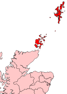A map of northern Scotland. Two archipelagos to the north east of the mainland are highlighted.