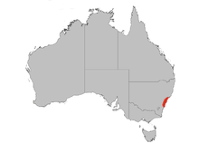 Map of Australia showing a thin, nearly vertical continuous red blob on the lower right edge