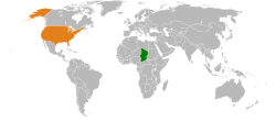 Map indicating locations of Chad and USA