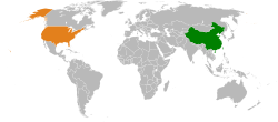 Map indicating locations of China and USA
